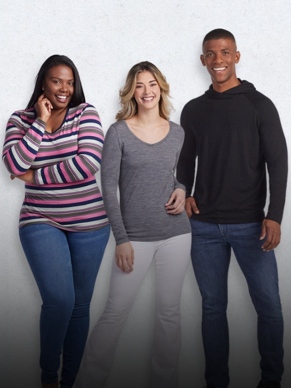 Three models wearing long sleeve lightweight tops mobile size