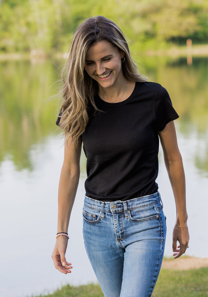 Black Short Sleeve Merino Wool Top for Women – Ultra-Soft