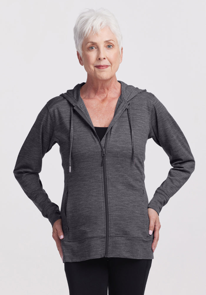 Womens Merino Wool Hooded Zip Front Sweatshirt - Free Shipping – Woolx