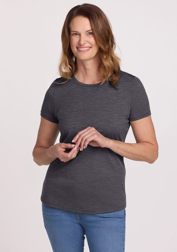 Womens Merino Wool Crew Neck Tee - Loose Fitting Breathable T