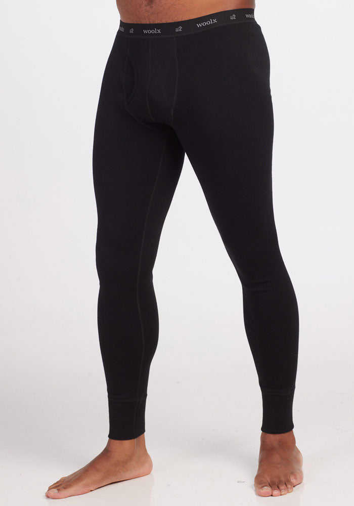 Men's Black Merino Wool Thermal Long Johns, Pants, Perfect for