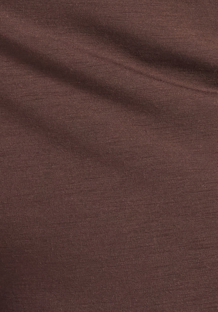 A close-up of the smooth, brown DuraLite fabric on the Woolx Stella Tall - Bracken, showing a fine woven texture with a subtle diagonal crease.