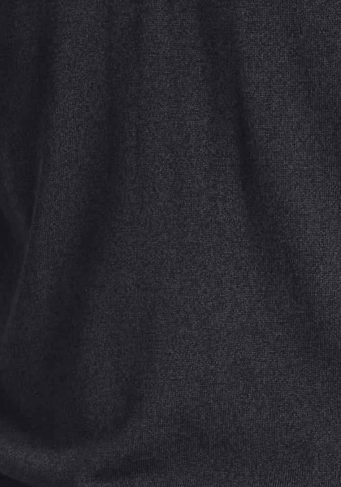 Close-up of the Woolx Enzo Quarter Zip in Coal Stone—a dark grey, midweight fabric with a soft, slightly fuzzy texture and gentle draping folds. Moisture-wicking and pattern-free, it's ideal as a versatile performance layer.