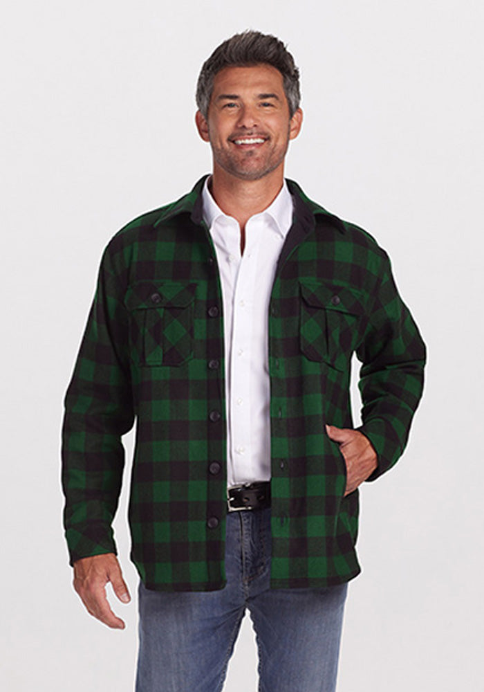 Model wearing Burlington Jacket - Green Black Plaid | Matthew is 6’, wearing a size L