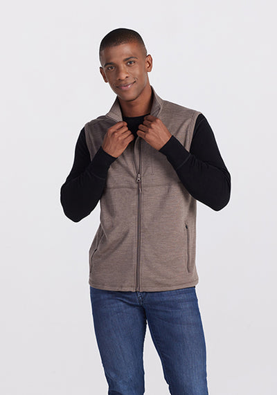 Model wearing York vest - Simply taupe | Trell is 6'2", wearing a size M