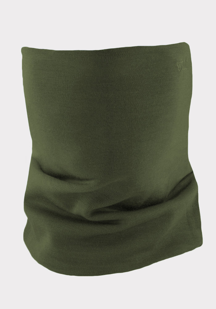 Woolx Neck Gaiter - Duffel Bag shown upright in olive green on a clean white background.