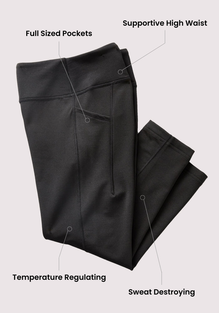 The Woolx Merino Flex® McKenna Pocket Leggings in Majolica Blue are folded neatly. They feature a supportive high waist, temperature-regulating Merino fabric, moisture-wicking performance, and all-day athleisure comfort.