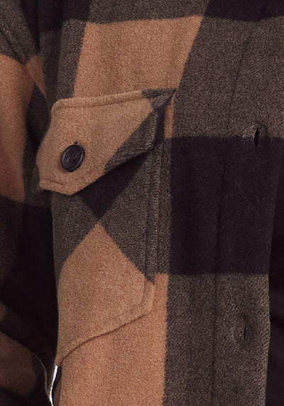 Zoomed image of Sutton Shacket chest pocket - Camel checkered
