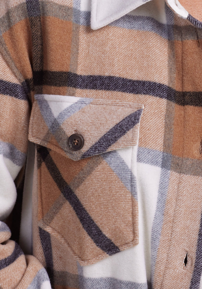 Zoomed image of Sutton Shacket - Camel Plaid