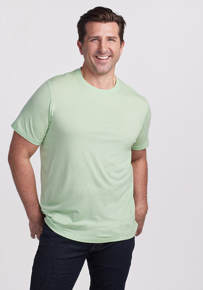 Model wearing Endurance tee - Quiet Green | Brandon is 6’3.5”, wearing a size XL