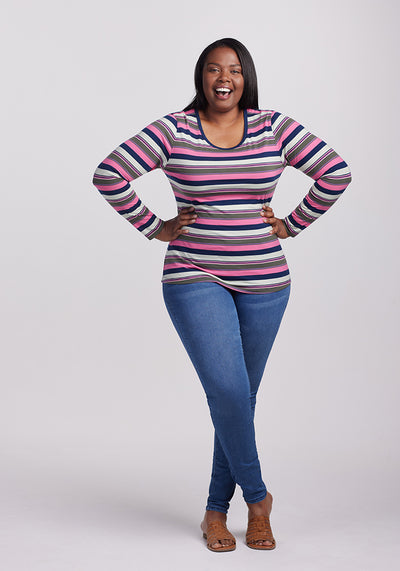 Model wearing Remi top - Aurora Stripe | Le'Quita is 5'11", wearing a size XL