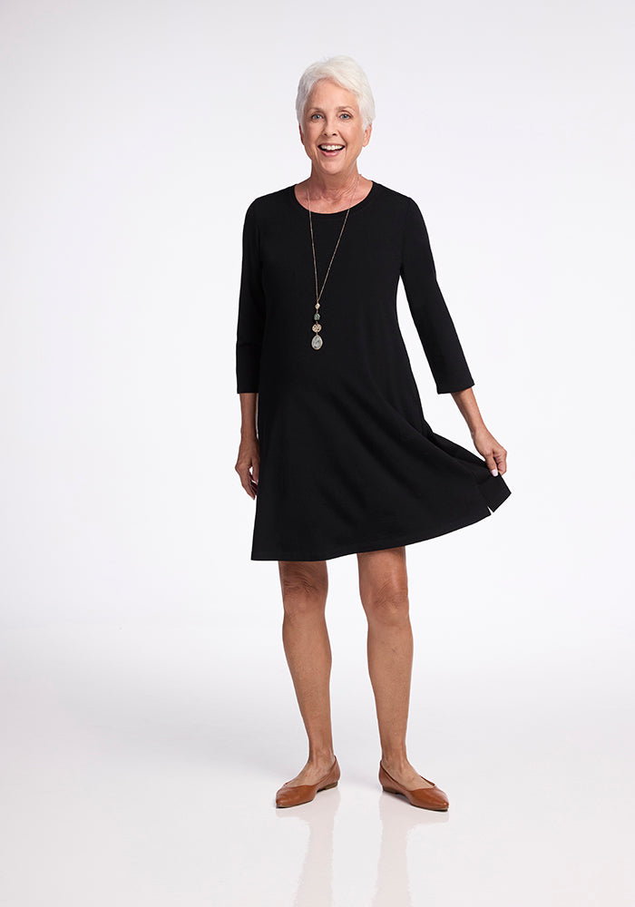 Rissa Black Merino Wool Dress - Travel-Friendly Winter Dress | Woolx