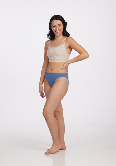 Model wearing Roxie bikini - Coronet Blue