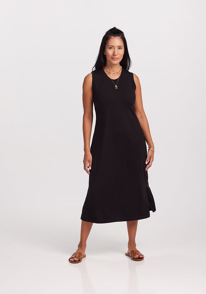 Model wearing Cassie Dress - Black
