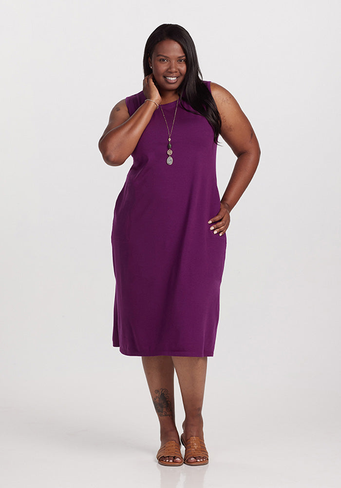Model wearing Cassie dress - Plumberry | Le'Quita is 5'11", wearing a size XL