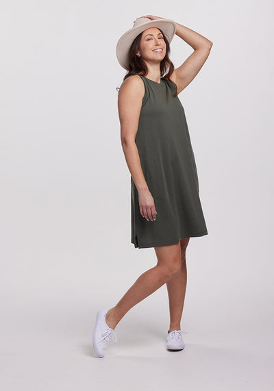 Model wearing Clara dress - Deep Fern | Tiffany is 5’8”, wearing a size S