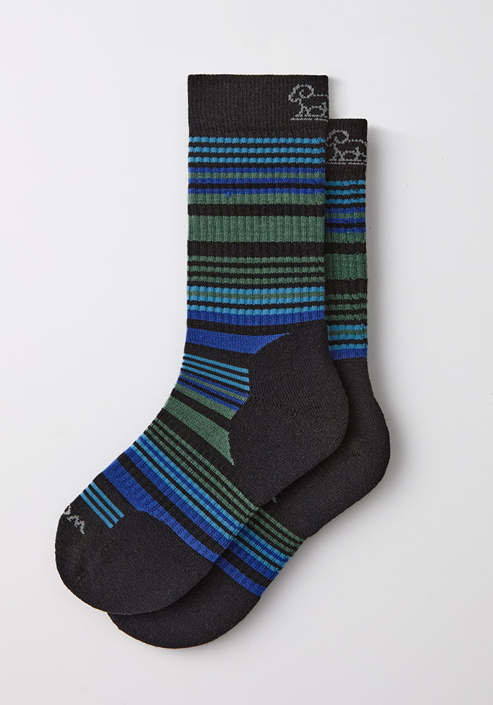 Two Woolx Mens Everyday Crew Socks - Black Stripe, stacked neatly on a white background.