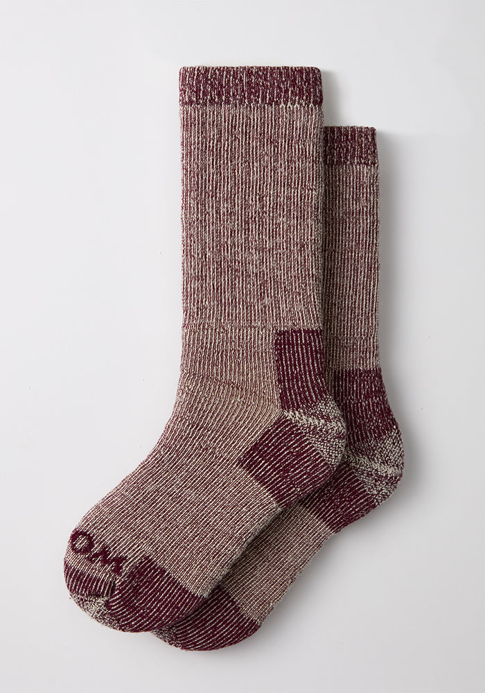 Two Womens Extreme Crew Socks - Windsor Wine by Woolx, heavyweight merino wool, perfect cold weather socks for women.