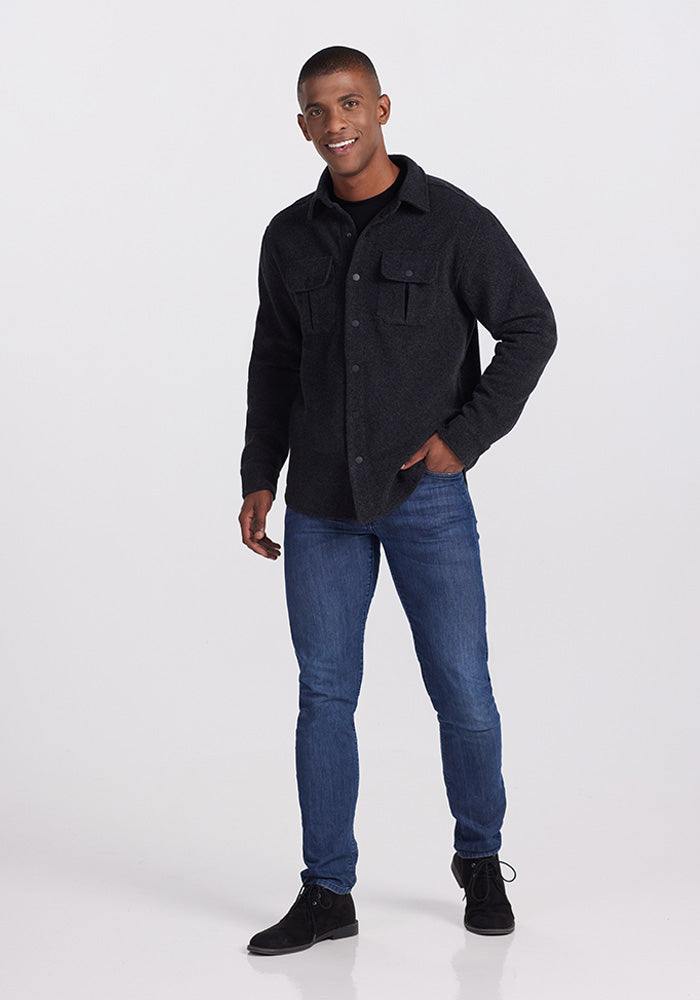 Model wearing Wilder Shirt Jac - Carbon Black