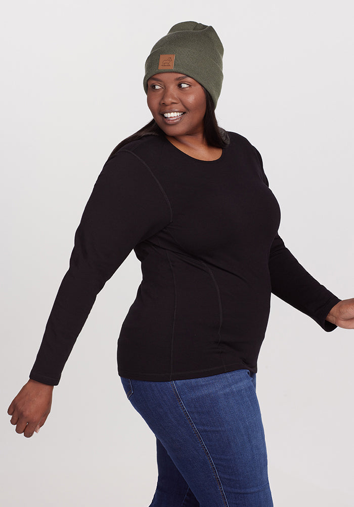 Model wearing Riley top - Black | Le’Quita is 5’11”, wearing a size XL