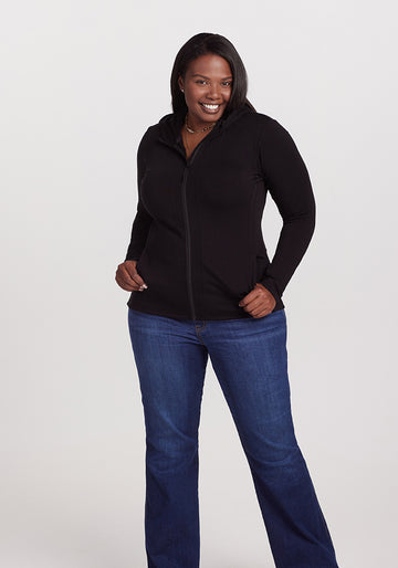 Black zip up hoodie womens plus size 2025