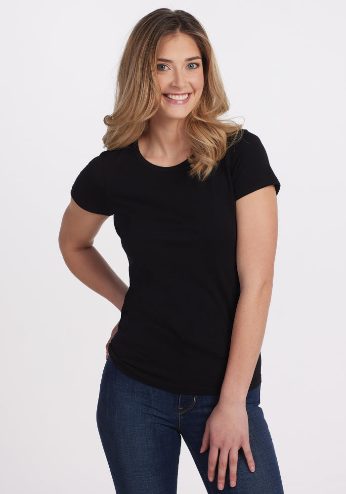 Black Short Sleeve Merino Wool Top for Women – Ultra-Soft 