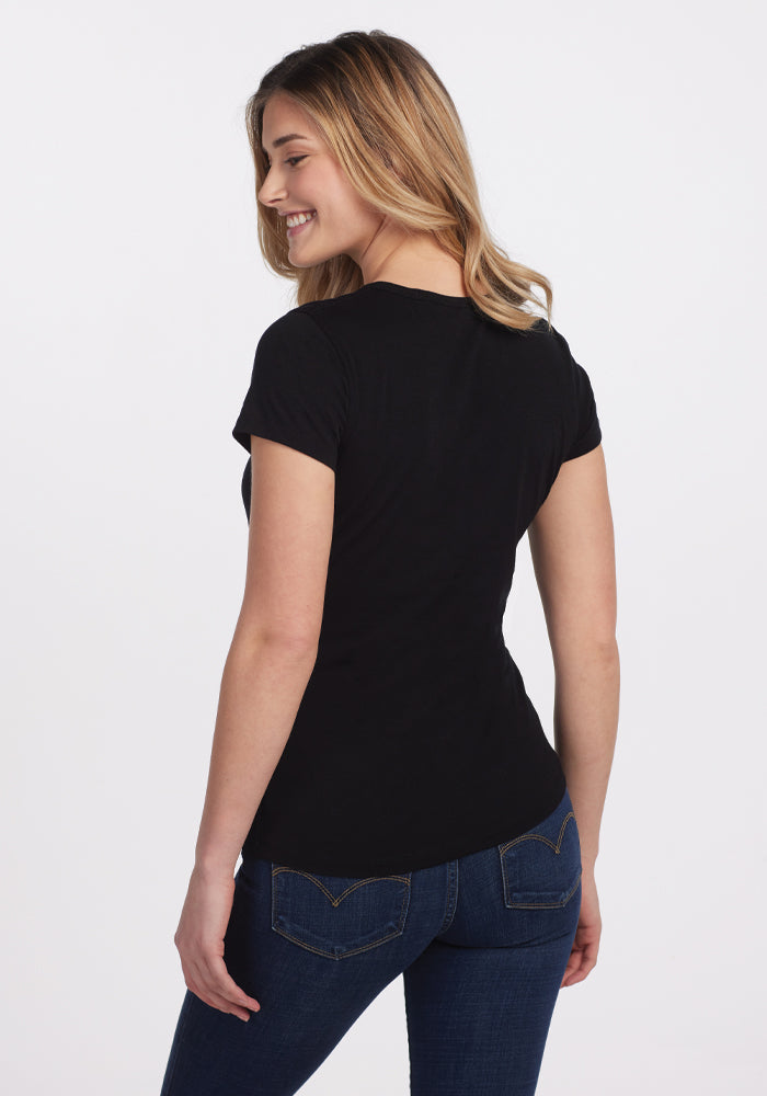 Black Short Sleeve Merino Wool Top for Women – Ultra-Soft 