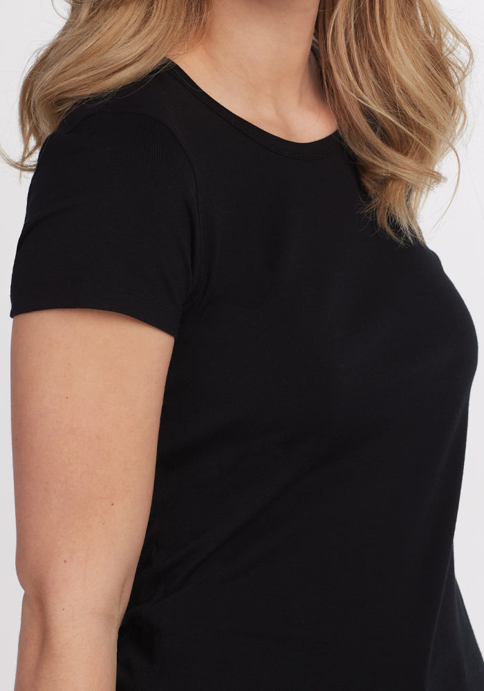 Black Short Sleeve Merino Wool Top for Women – Ultra-Soft 