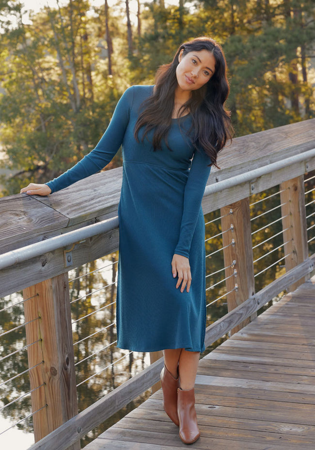Caroline Ribbed Twirl Dress - Majolica Blue