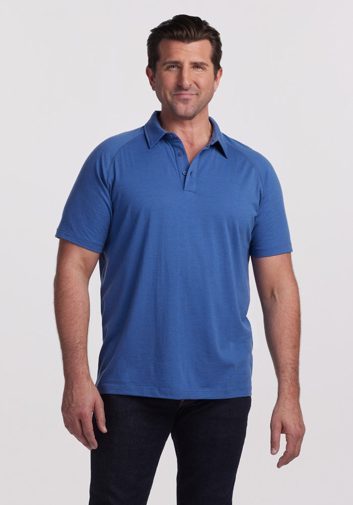 Model wearing Summit polo - Oceanside | Brandon is 6’3.5”, wearing a size XL