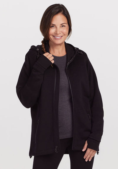 Model wearing Cubby hoodie - Black | Shannon is 5’8”, wearing a size S