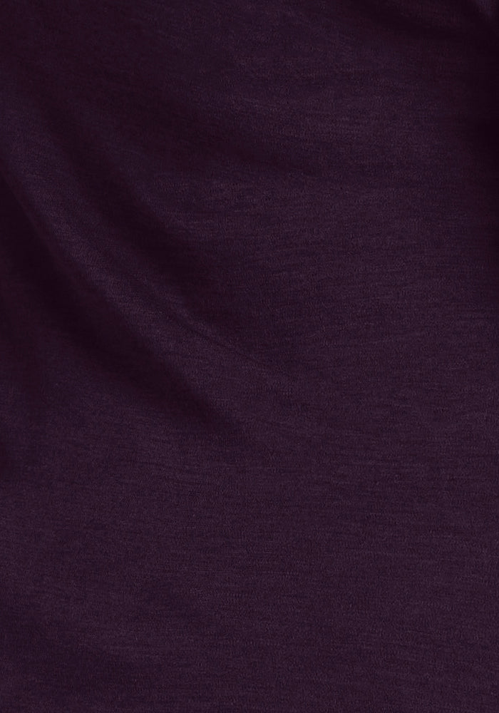 Close-up of a deep plum Ryann Hoodie by Woolx, showcasing its smooth texture and subtle folds, similar to premium Merino wool.