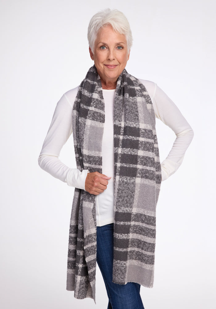 grey dress scarf Ladies - Dark Gray Melange Scarf-Collar Dress - Size: L