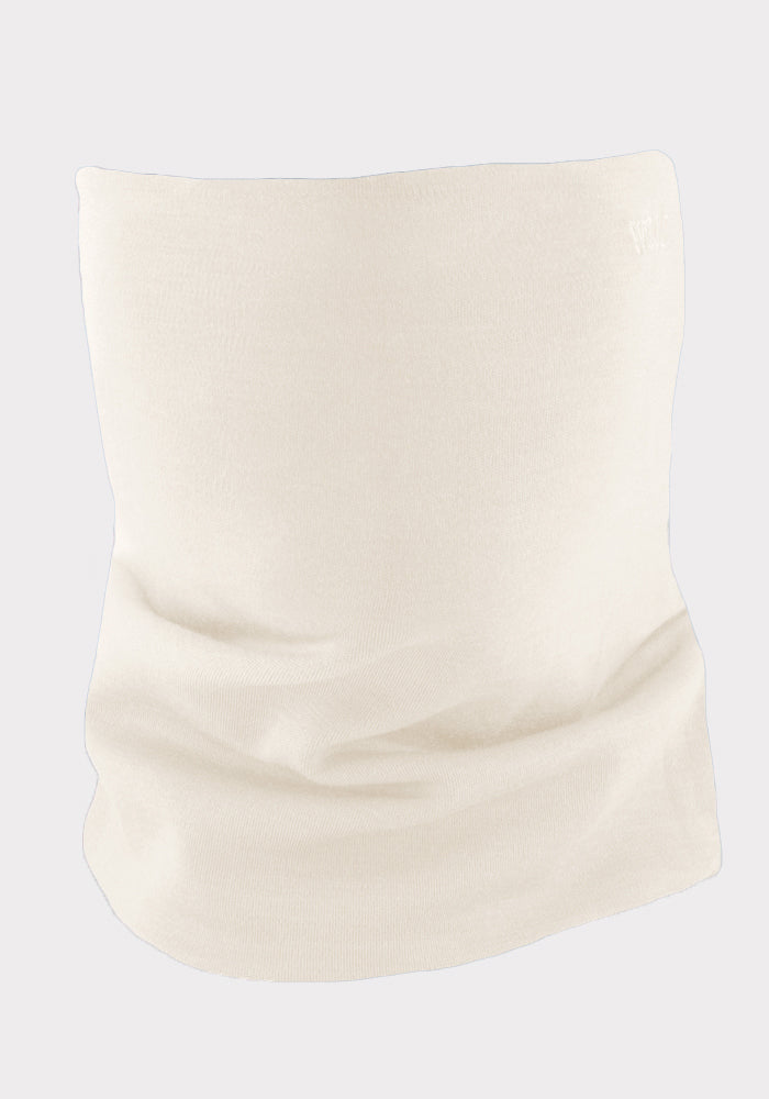 Woolx Neck Gaiter - Ecru: a cream Merino wool layer, shown flat on gray, ideal for outdoor warmth and comfort.