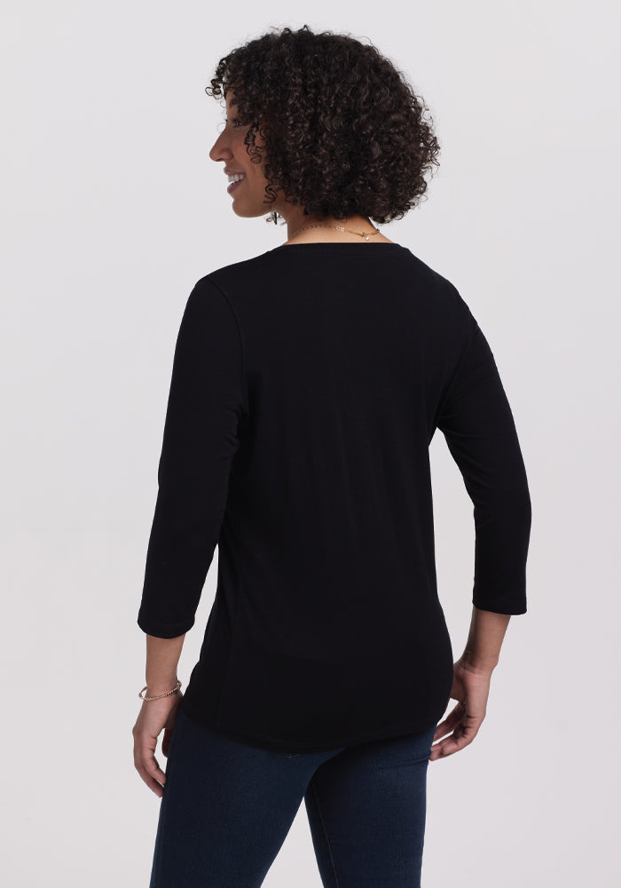 Alexa Top - Wool Black and Blue Check black Trims