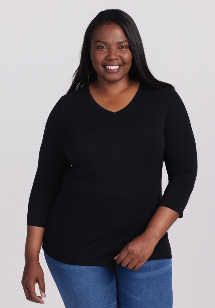 Women's 3/4 Sleeve Merino Wool Top - Woolx Elena