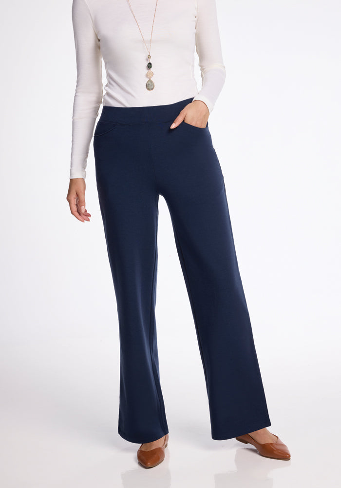 Wool Inner Pants Ellie Navy Merino Wool Pants | Warm, Wide-Leg Wool Pants for Women – Woolx