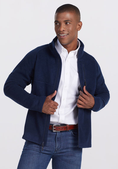 Model wearing Fairbanks jacket - Dark Navy | Trell is 6’2”, wearing a size M