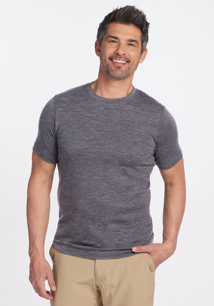Mens Short Sleeve Merino Wool Top - Wicks Moisture, Lightweight
