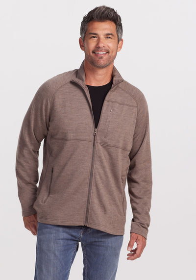 Model wearing Hudson jacket - Simply Taupe | Matthew is 6', wearing a size L