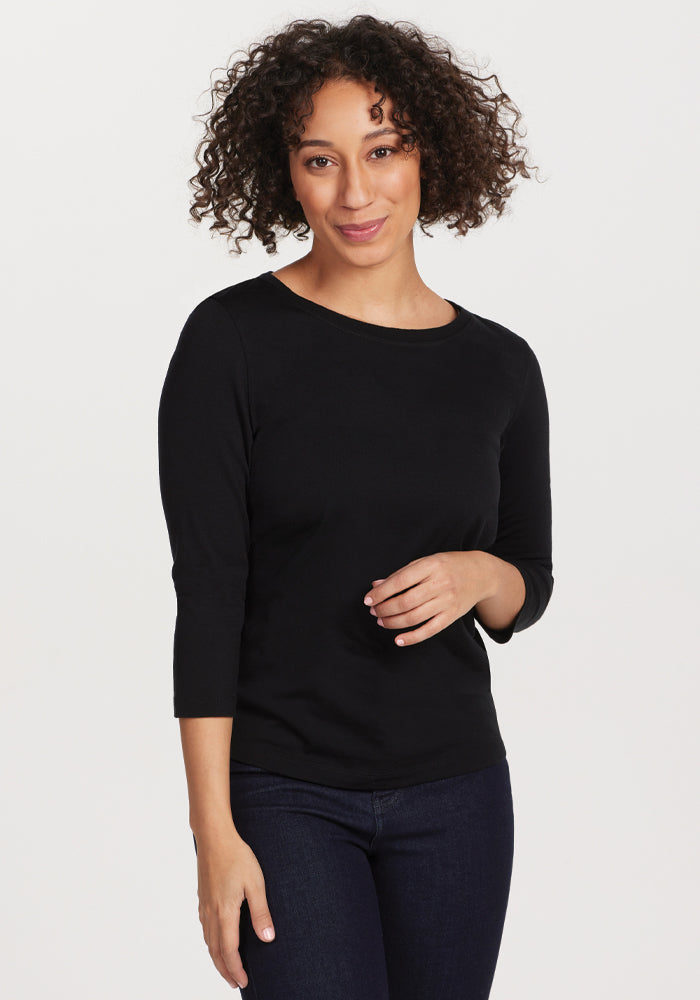 Women's 3/4 Sleeve Merino Wool Crew Neck Top Woolx Jenny Tee