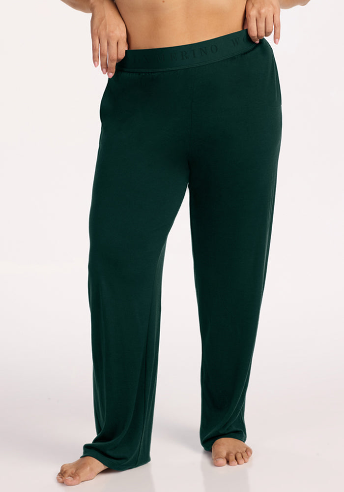 Maya Lounge Pants in Deep Pine: dark green moisture-wicking lounge pants with an elastic waistband. 