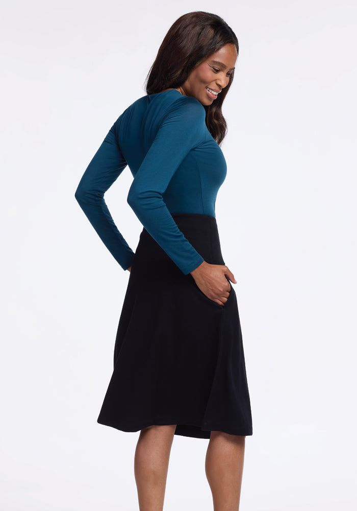 midi skirt dress Marilyn Merino Wool Black Midi Skirt - A-Line Skirt with Pockets