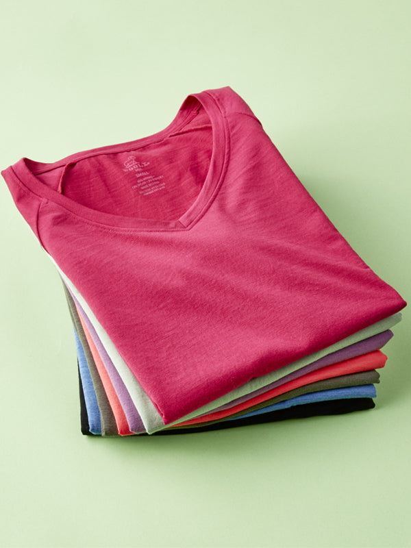 Stack of Woolx Mia Tees in assorted colors - Mobile