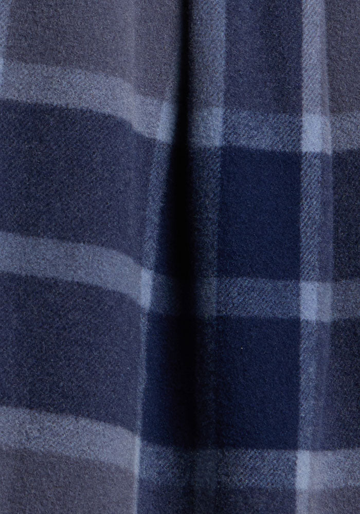 Woolx Sawyer Shacket in Midnight Harbor Plaid—ideal oversized plaid for cozy women’s shirt jackets or shackets.