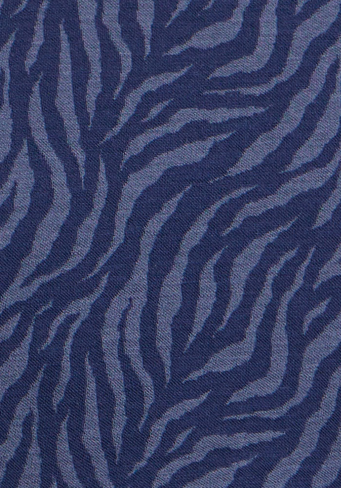 Woolx Maddie Baselayer Top in Midnight Safari: navy & gray zebra stripes, perfect heavyweight merino base layer.