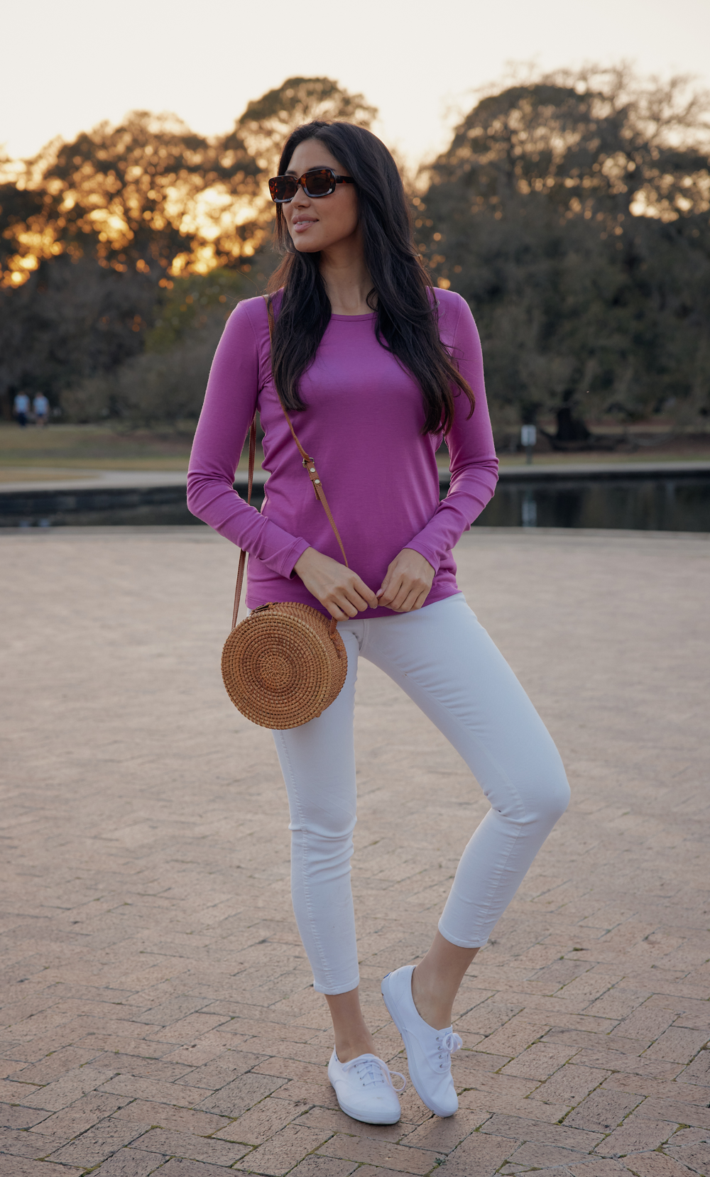 Model wearing purple wine remi top