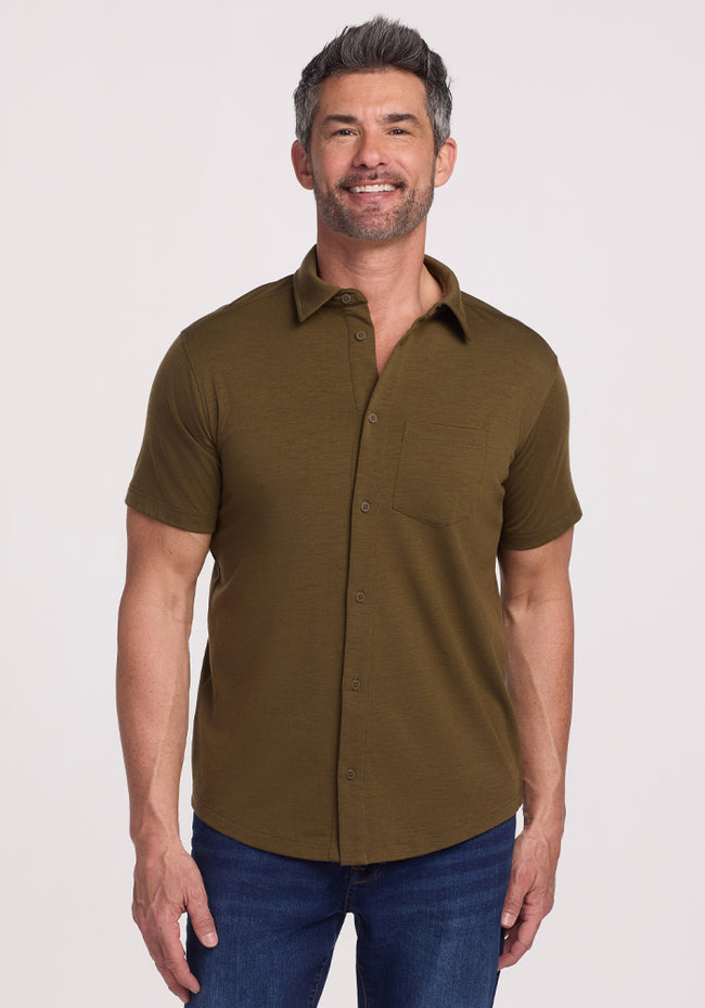 Endi Full Button Down Shirt - Olive Leaf