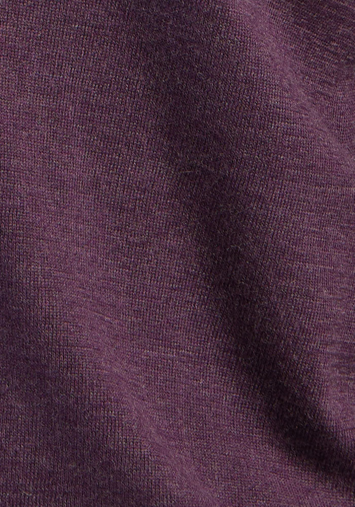 Close-up of soft Purple Iris Caitlin Sweater by Woolx, showing textured knit and subtle cozy folds.