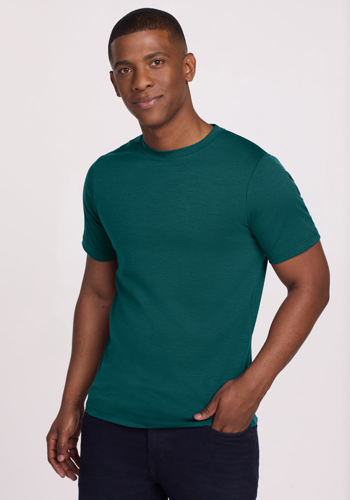 Mens Short Sleeve Merino Wool Top - Wicks Moisture, Lightweight